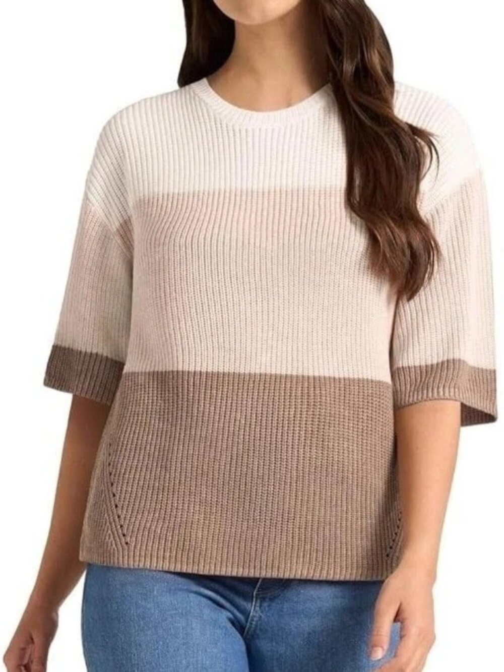 NWT Matty M Women's XXL Color Block Knit Sweater Half Sleeve Crew Neck